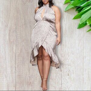 Good American Leopard Print Halter Dress in Honey Leopard 6